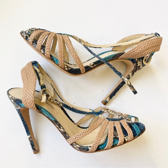 Alexandre Birman python braided open toe buckle ankle strap sandal heels - Picture 1 of 9